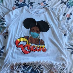 White quarantine queen t-shirt.